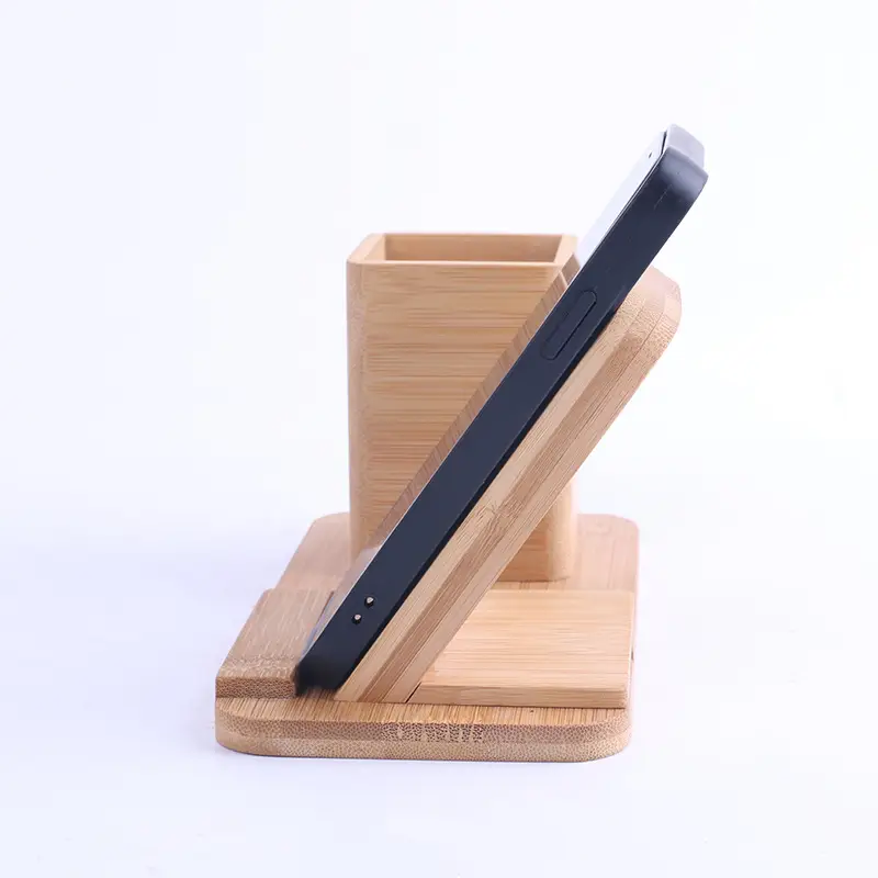 Wooden Wireless Phone Holder 10W Charging Desk Stand - Image 4