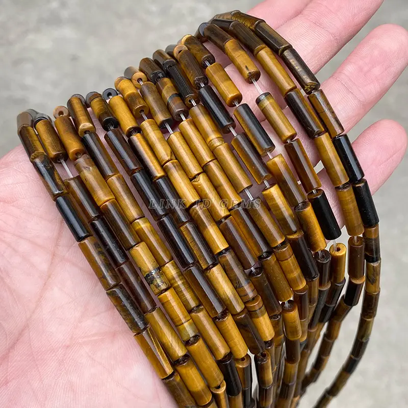 Natural Yellow Tiger Eye Round Tube Beads 4x13mm