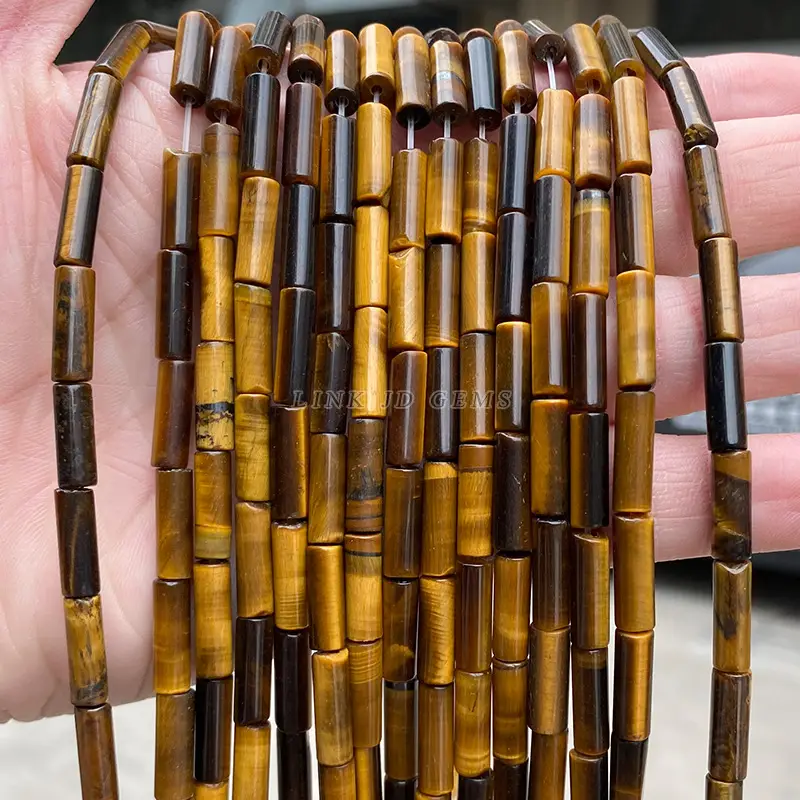 Natural Yellow Tiger Eye Round Tube Beads 4x13mm