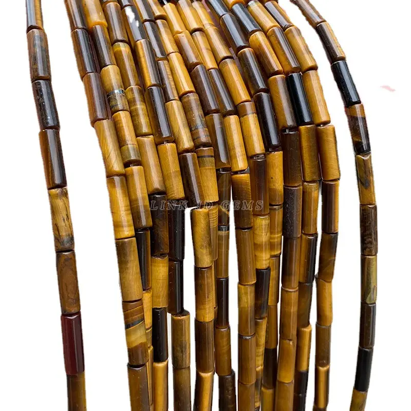 Natural Yellow Tiger Eye Round Tube Beads 4x13mm