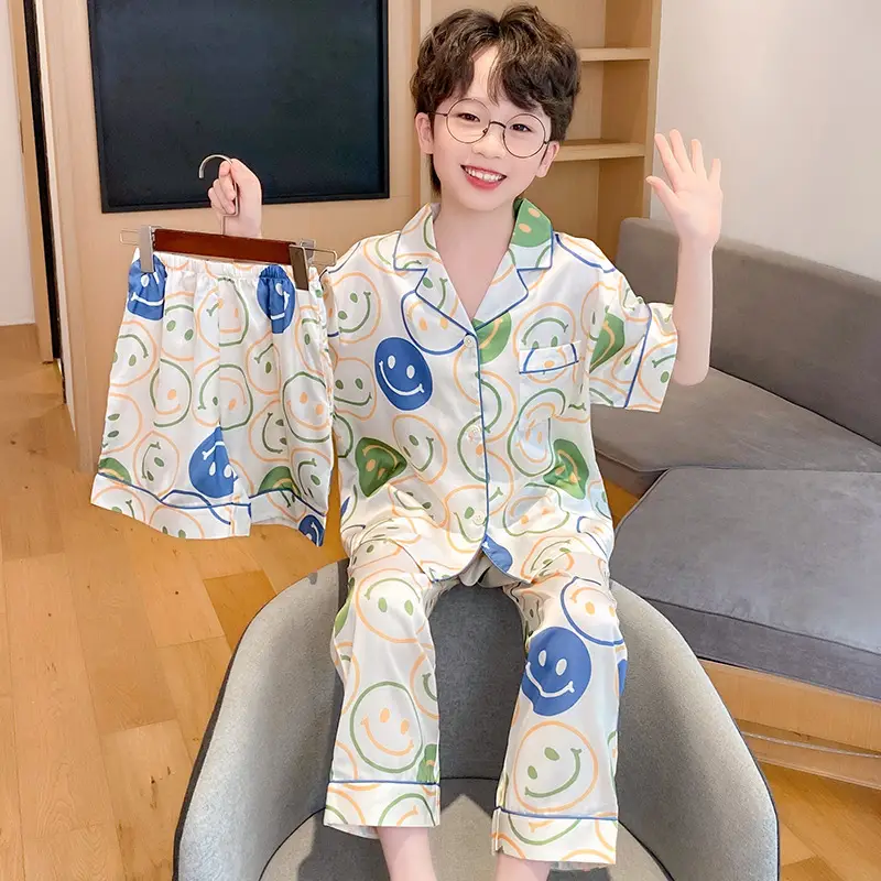 Boy's Summer Ice Silk Pajamas Set Large - Image 10