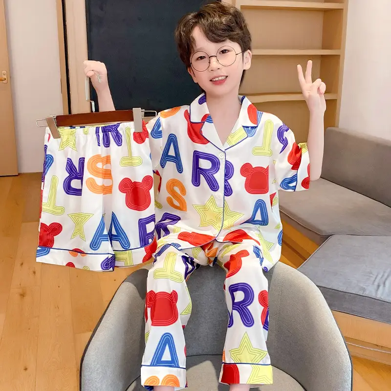 Boy's Summer Ice Silk Pajamas Set Large - Image 11