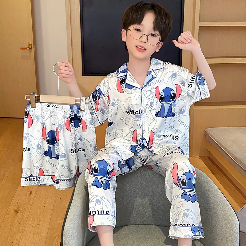 Boy's Summer Ice Silk Pajamas Set Large - Image 2