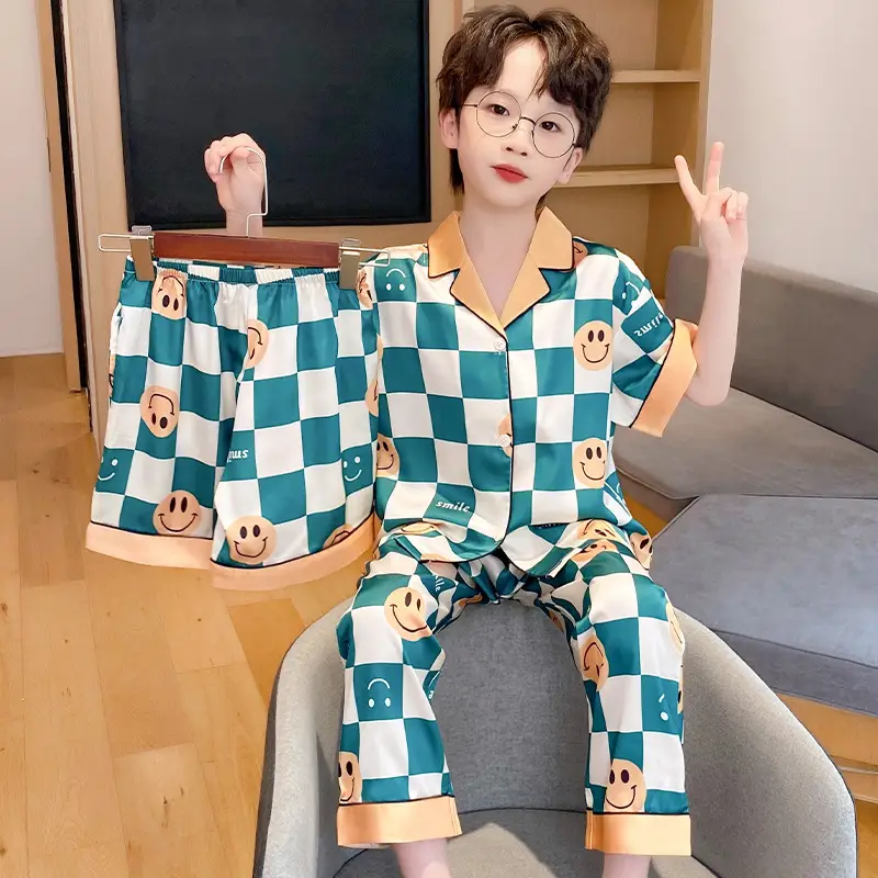 Boy's Summer Ice Silk Pajamas Set Large - Image 3