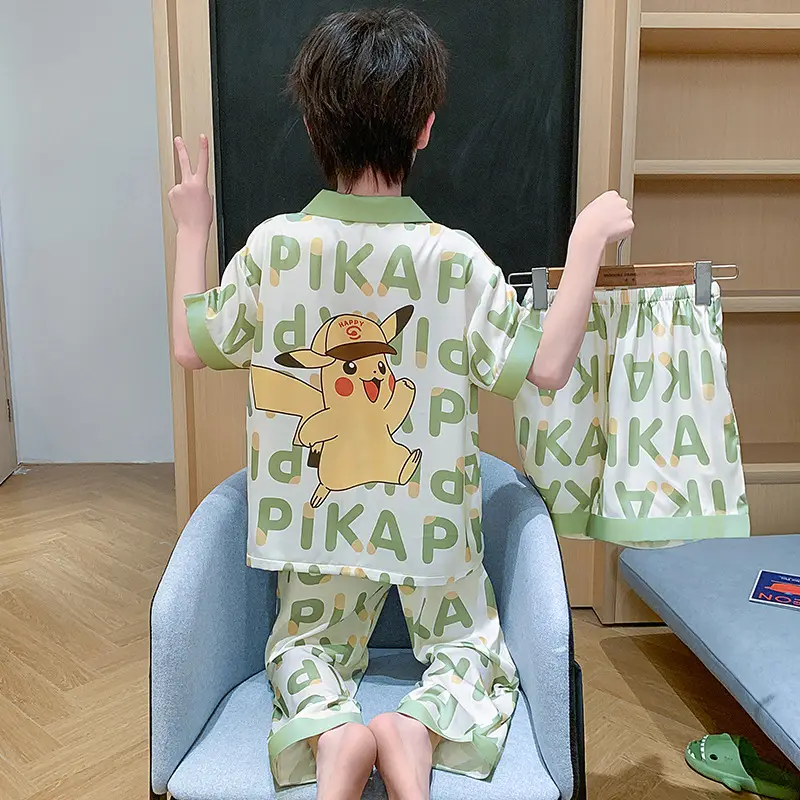 Boy's Summer Ice Silk Pajamas Set Large - Image 5
