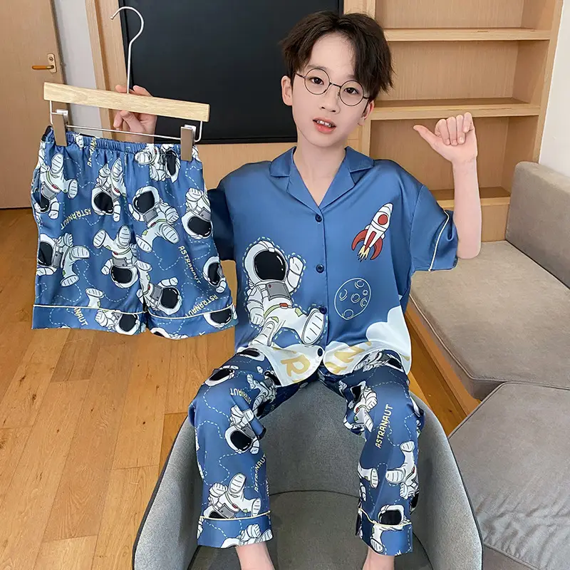 Boy's Summer Ice Silk Pajamas Set Large - Image 6