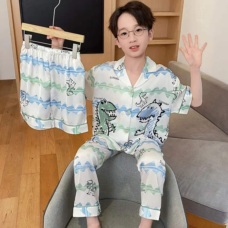 Boy's Summer Ice Silk Pajamas Set Large - Image 7