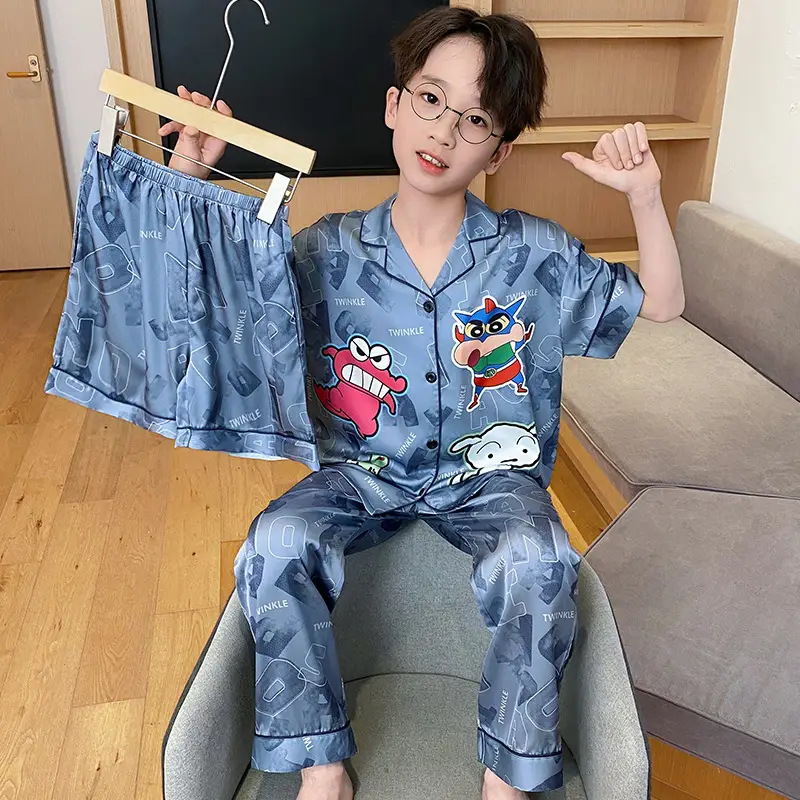 Boy's Summer Ice Silk Pajamas Set Large - Image 8