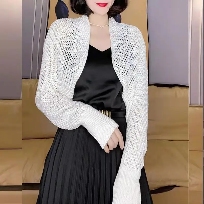 2025 Summer Long Sleeve Cut Out Knitted Shawl Jacket Women - Image 9