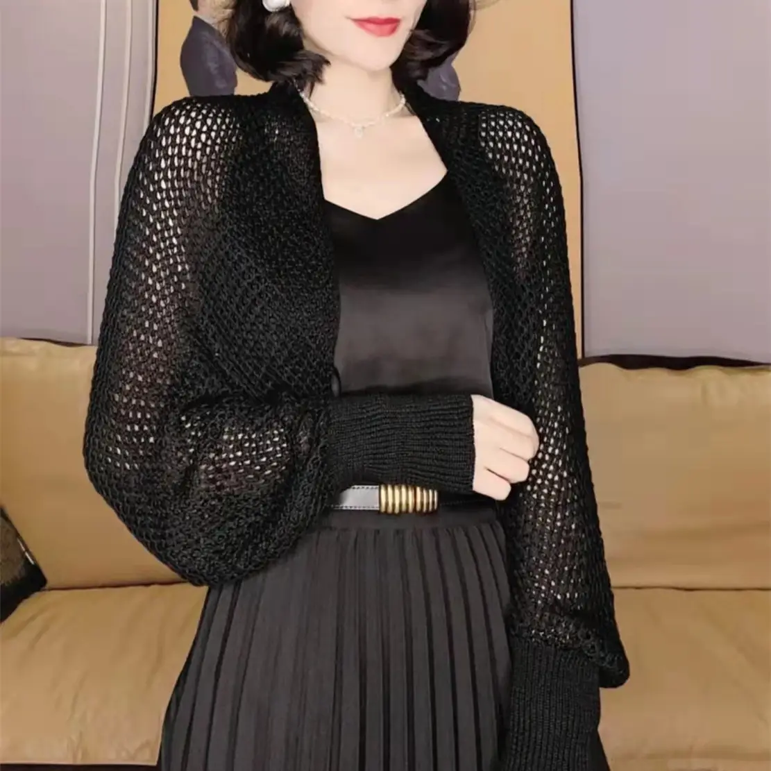 2025 Summer Long Sleeve Cut Out Knitted Shawl Jacket Women - Image 10