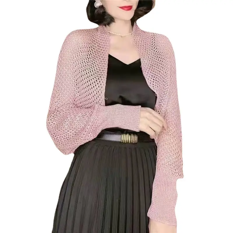 2025 Summer Long Sleeve Cut Out Knitted Shawl Jacket Women - Image 12