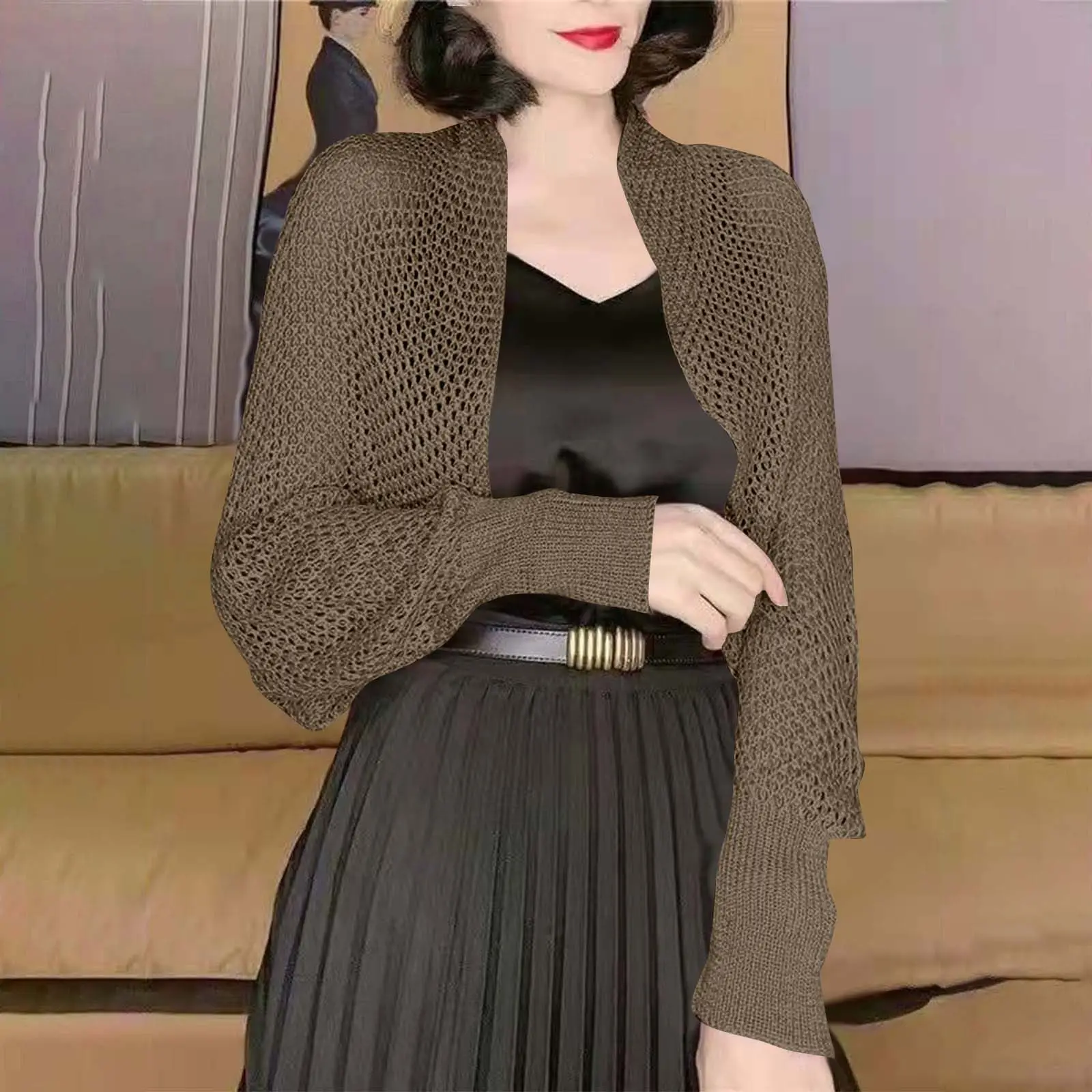 Hollow Shawl [Brown]]