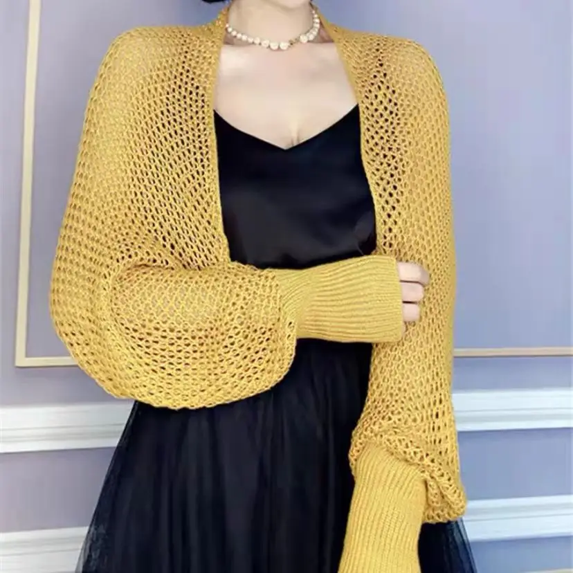 2025 Summer Long Sleeve Cut Out Knitted Shawl Jacket Women - Image 7