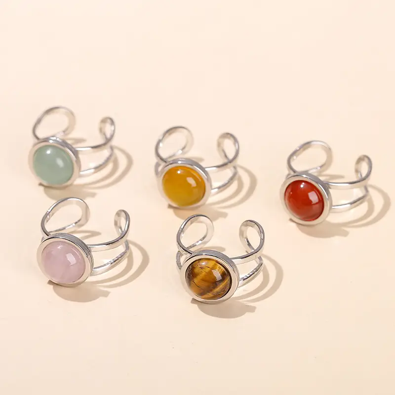 Natural Green Jade Stone Titanium Ring for Women - Image 11