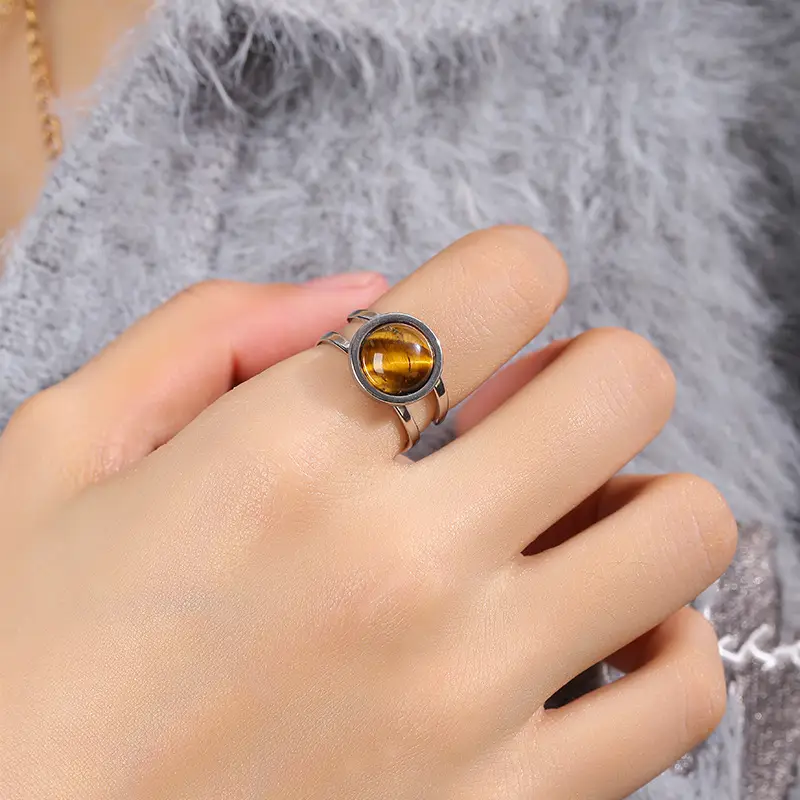 Natural Green Jade Stone Titanium Ring for Women - Image 13