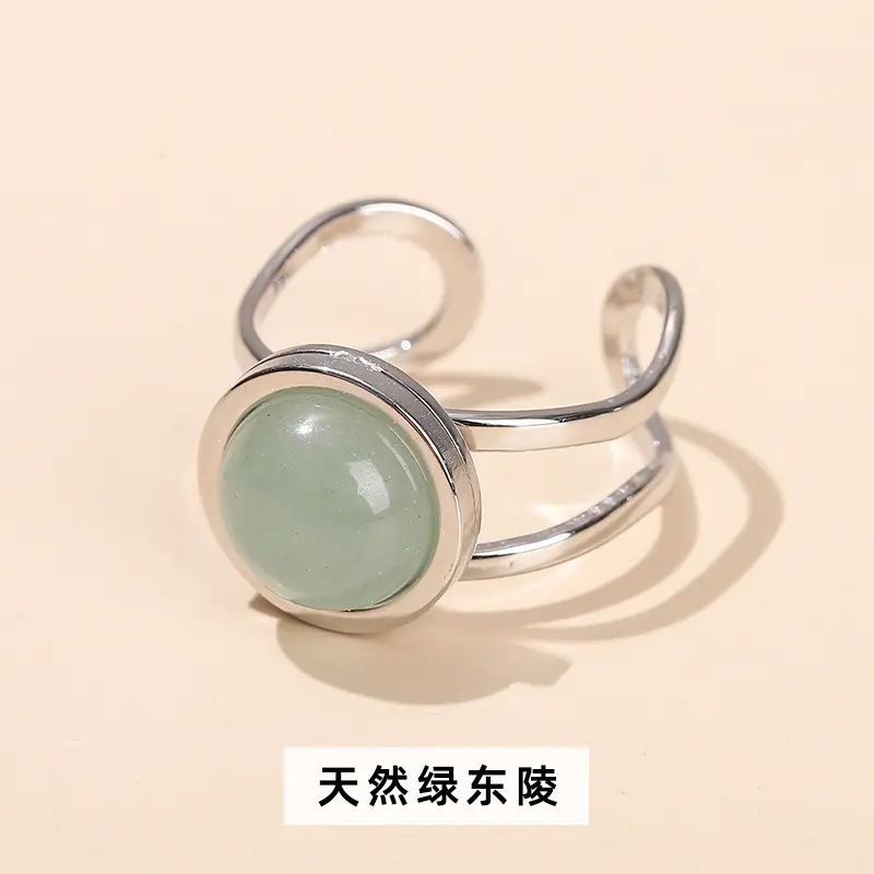 Natural Green Jade Stone Titanium Ring for Women - Image 3