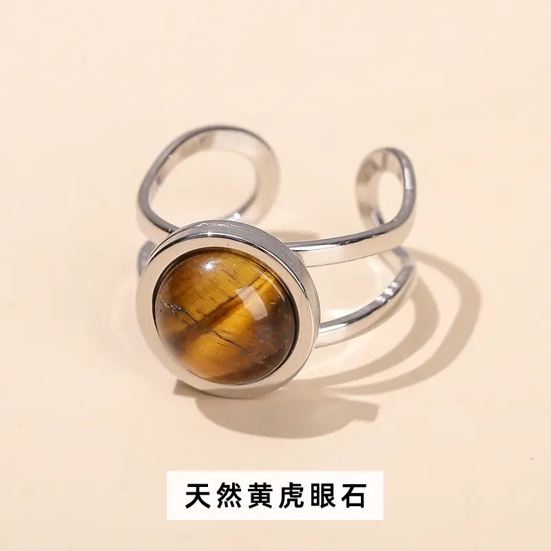 Natural Green Jade Stone Titanium Ring for Women - Image 4