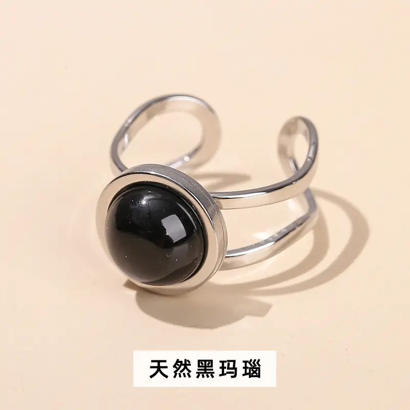 Natural Green Jade Stone Titanium Ring for Women - Image 5