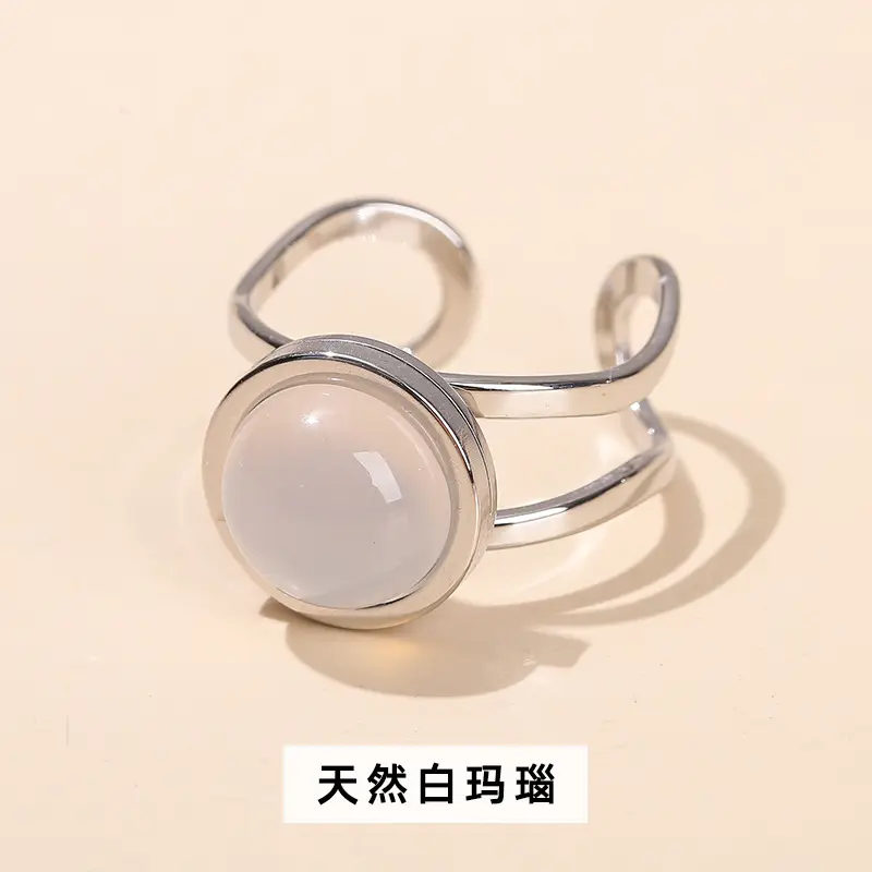 Natural Green Jade Stone Titanium Ring for Women - Image 6