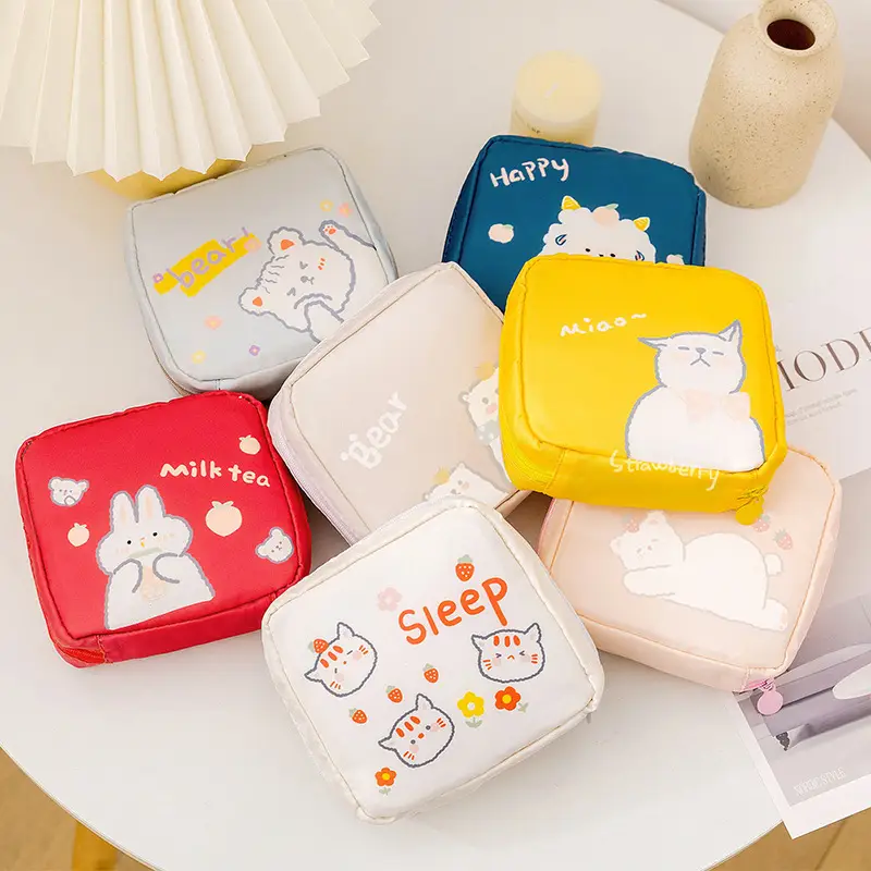 Yellow Cat Print Sanitary Napkin Storage Bag - Image 7