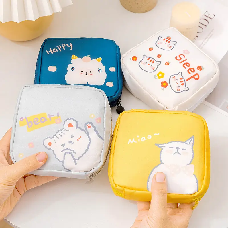 Yellow Cat Print Sanitary Napkin Storage Bag - Image 8