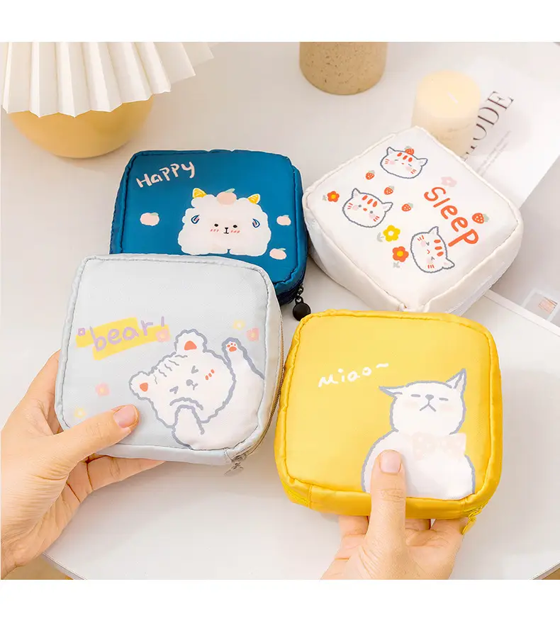 Yellow Cat Print Sanitary Napkin Storage Bag — feature 13