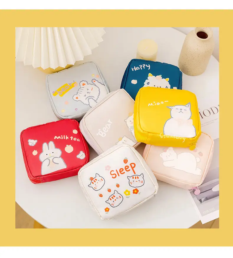 Yellow Cat Print Sanitary Napkin Storage Bag — feature 5