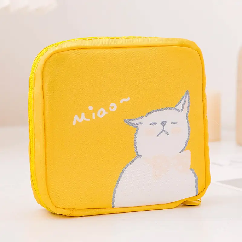Yellow Cat Print Sanitary Napkin Storage Bag - Image 2