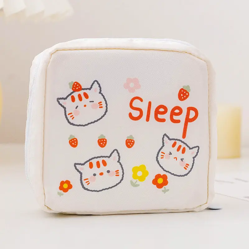 Yellow Cat Print Sanitary Napkin Storage Bag - Image 4