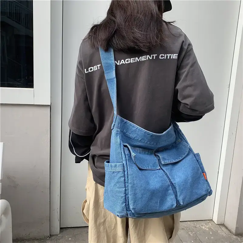 Denim Shoulder Bag Women Large Capacity Korean Style - Image 2