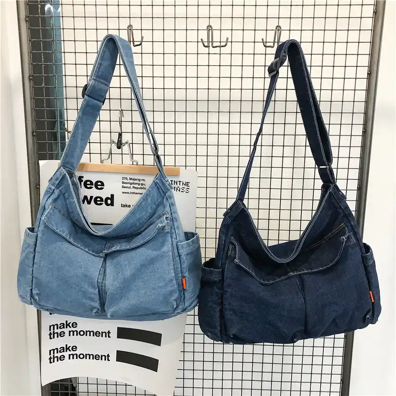 Denim Shoulder Bag Women Large Capacity Korean Style - Image 3