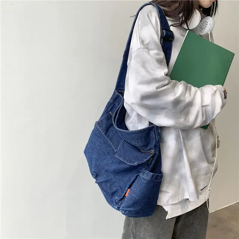 Denim Shoulder Bag Women Large Capacity Korean Style - Image 4