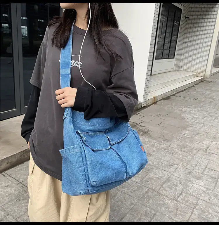 Denim Shoulder Bag Women Large Capacity Korean Style — feature 12