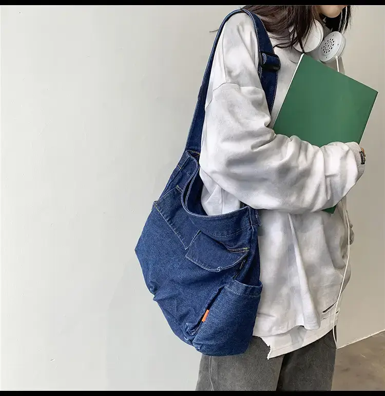 Denim Shoulder Bag Women Large Capacity Korean Style — feature 17