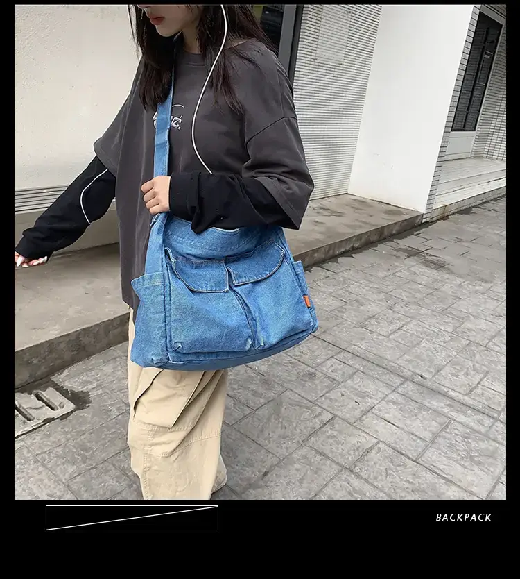 Denim Shoulder Bag Women Large Capacity Korean Style — feature 9