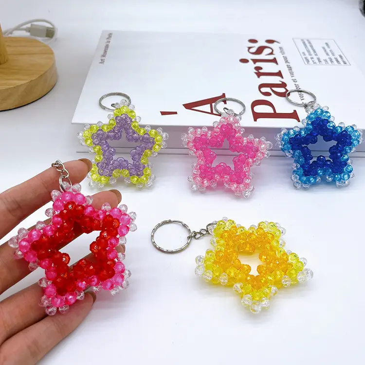 Cute Beaded Star Key Chain Pendants Multi Color DIY - Image 7