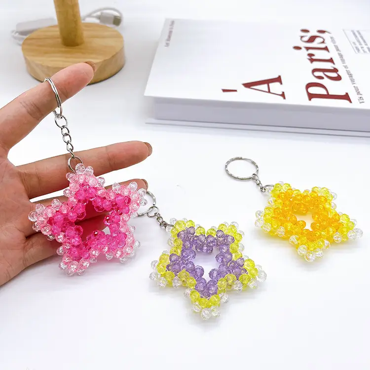 Cute Beaded Star Key Chain Pendants Multi Color DIY - Image 9
