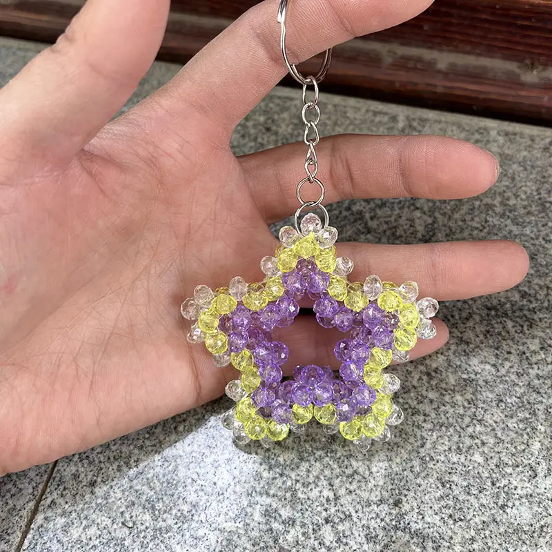 Cute Beaded Star Key Chain Pendants Multi Color DIY - Image 4