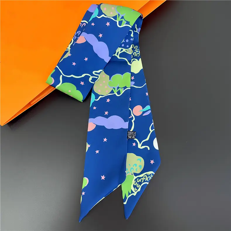 Blue Printed Silk Scarf for Women