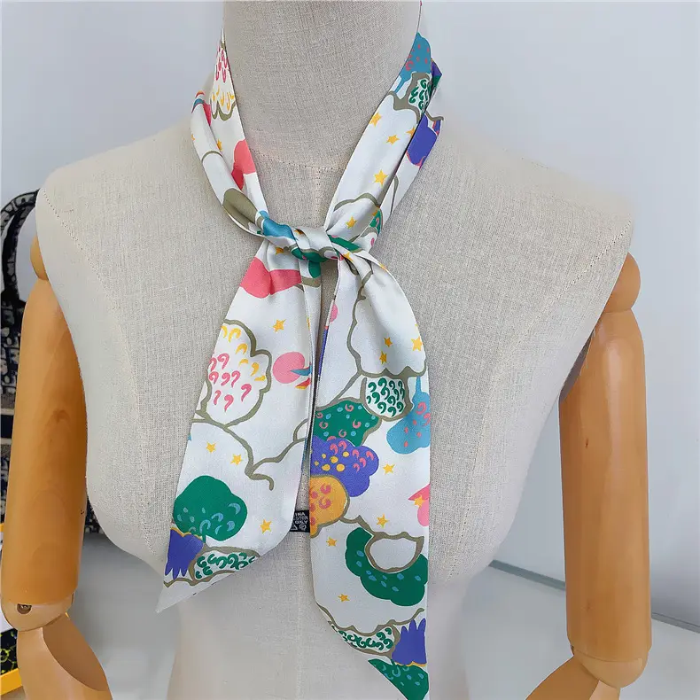 Blue Printed Silk Scarf for Women