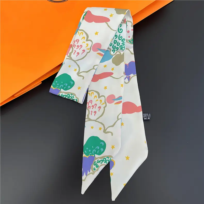 Blue Printed Silk Scarf for Women