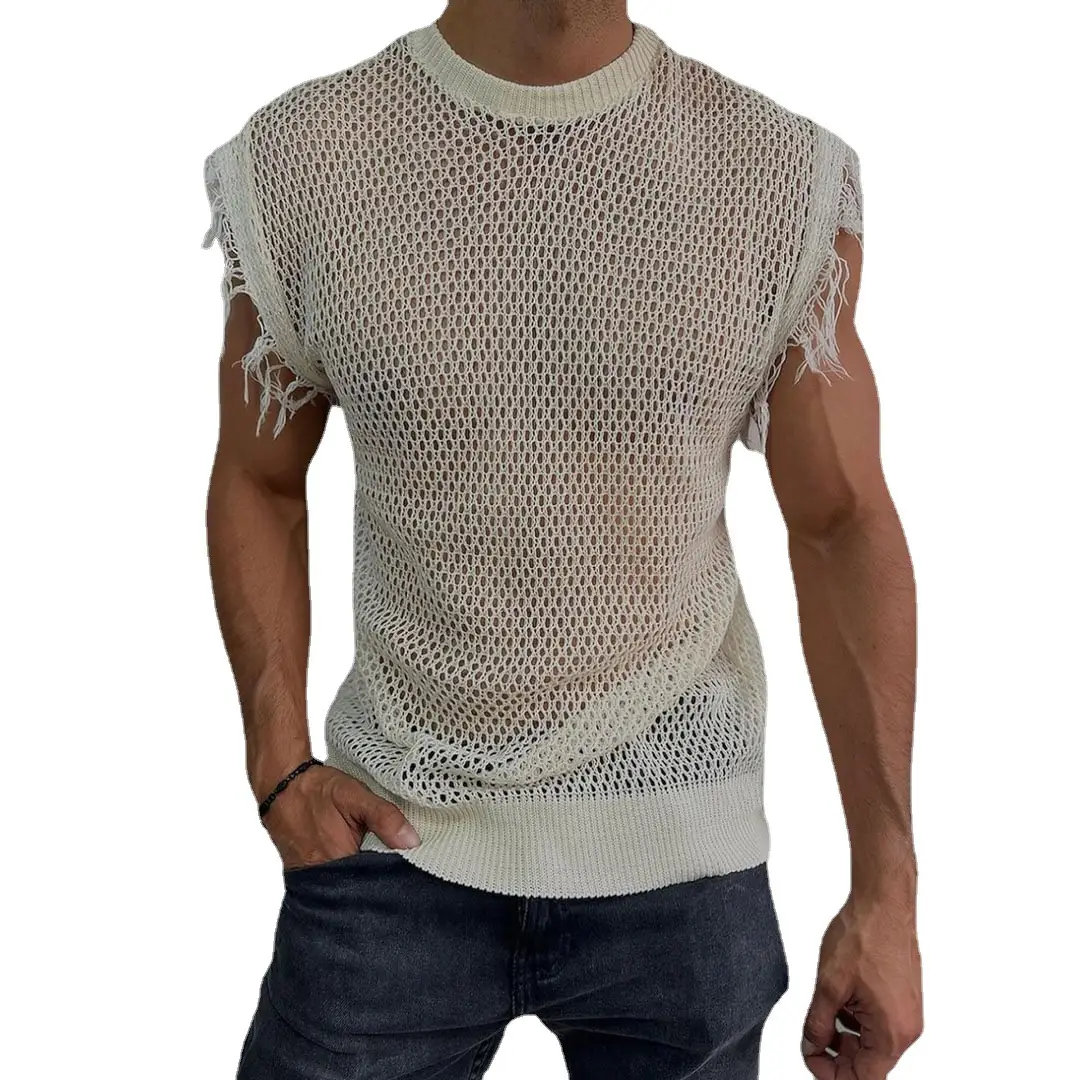 Men's Grey Knitted Sleeveless Vest Round Neck Cross Border - Image 9