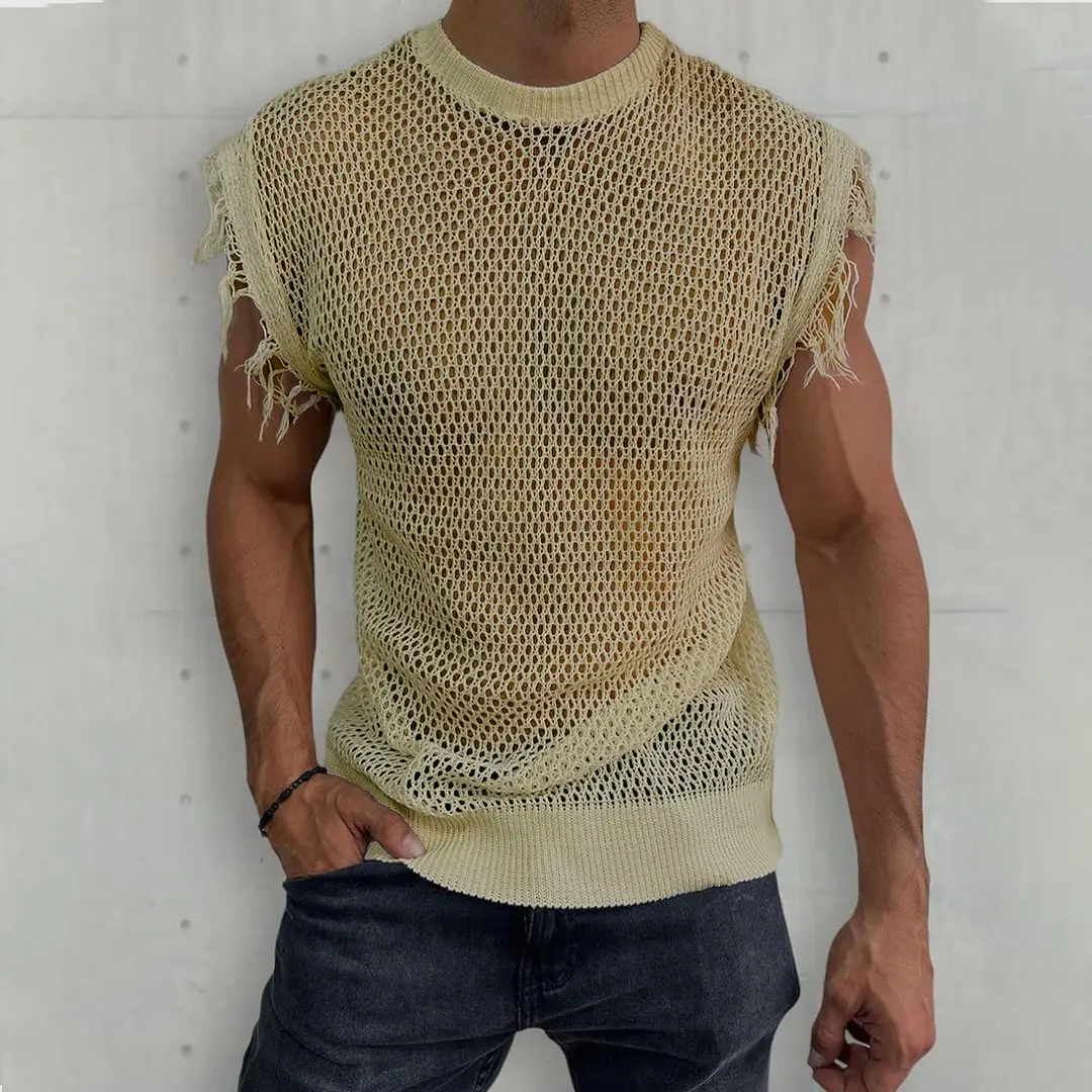 Men's Grey Knitted Sleeveless Vest Round Neck Cross Border - Image 4