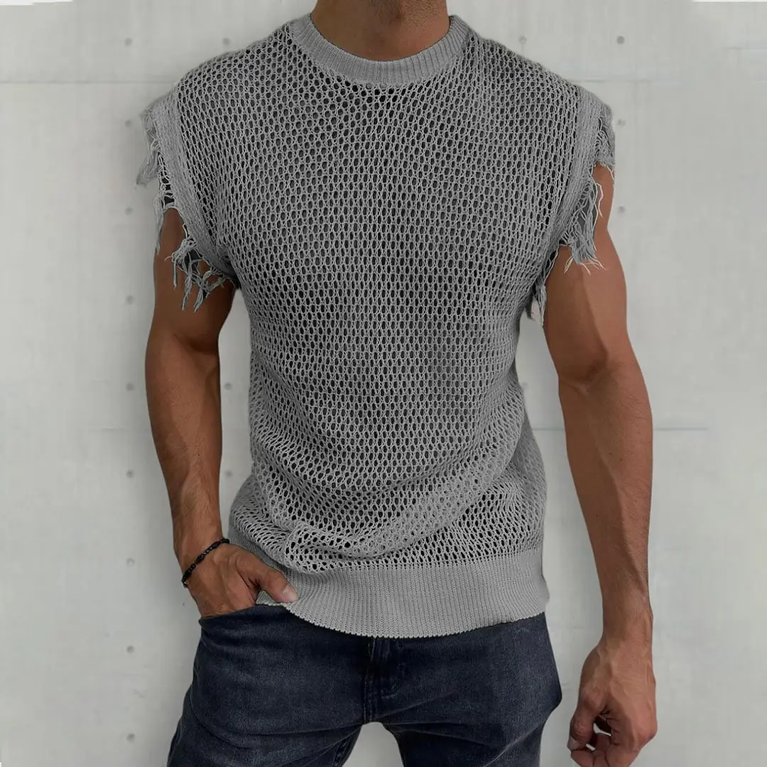 Men's Grey Knitted Sleeveless Vest Round Neck Cross Border - Image 2