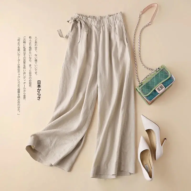 Women Cotton Linen Wide Leg Ankle Pants 2024 Spring Summer - Image 41