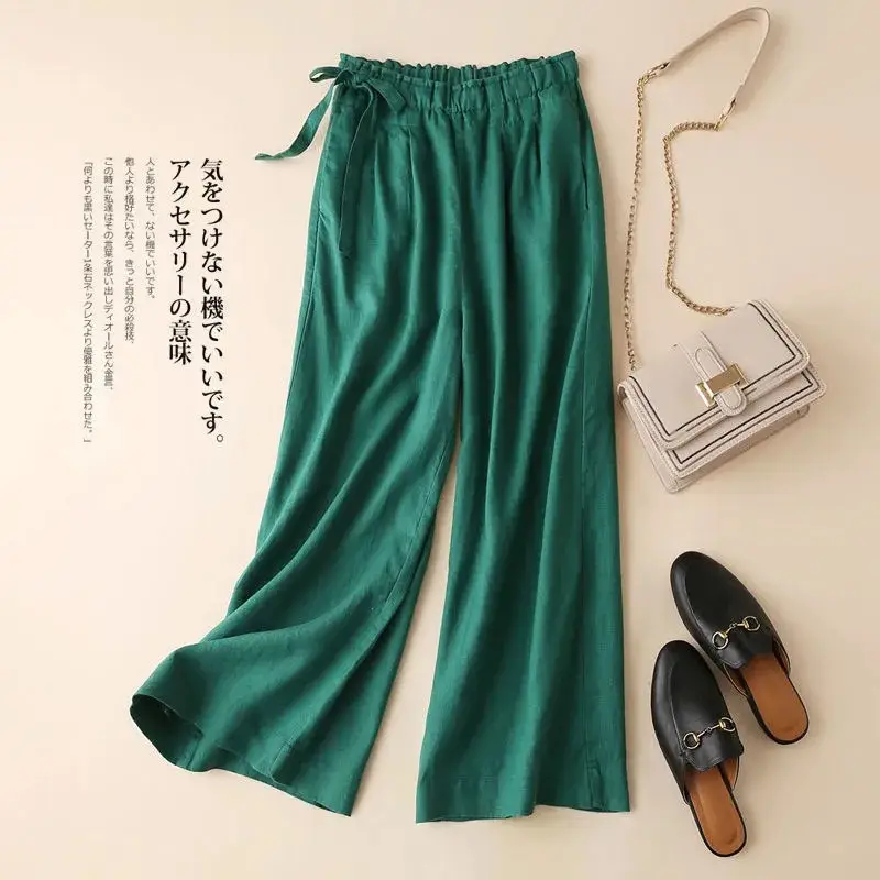 Women Cotton Linen Wide Leg Ankle Pants 2024 Spring Summer - Image 43