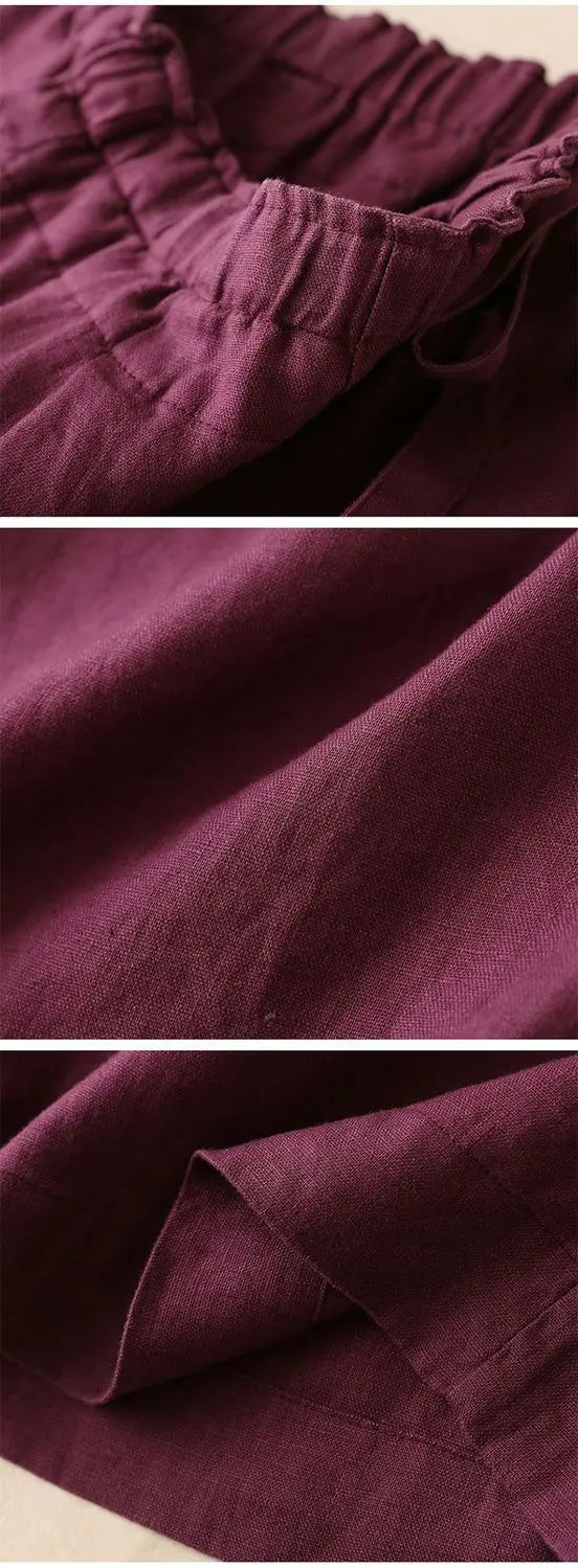 Women Cotton Linen Wide Leg Ankle Pants 2024 Spring Summer — feature 12