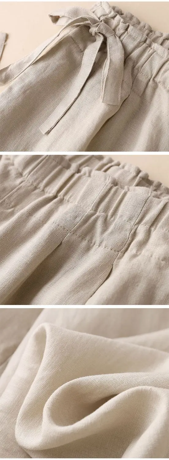 Women Cotton Linen Wide Leg Ankle Pants 2024 Spring Summer — feature 15