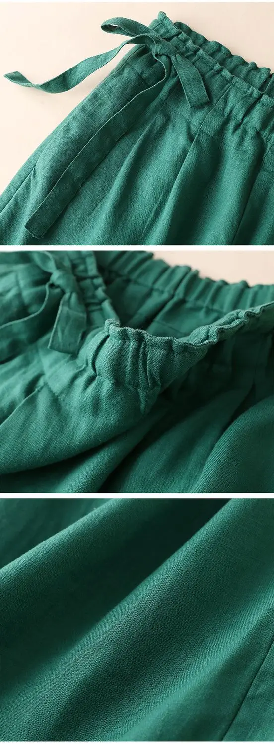 Women Cotton Linen Wide Leg Ankle Pants 2024 Spring Summer — feature 16