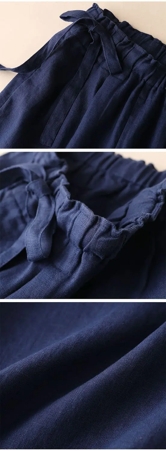 Women Cotton Linen Wide Leg Ankle Pants 2024 Spring Summer — feature 17